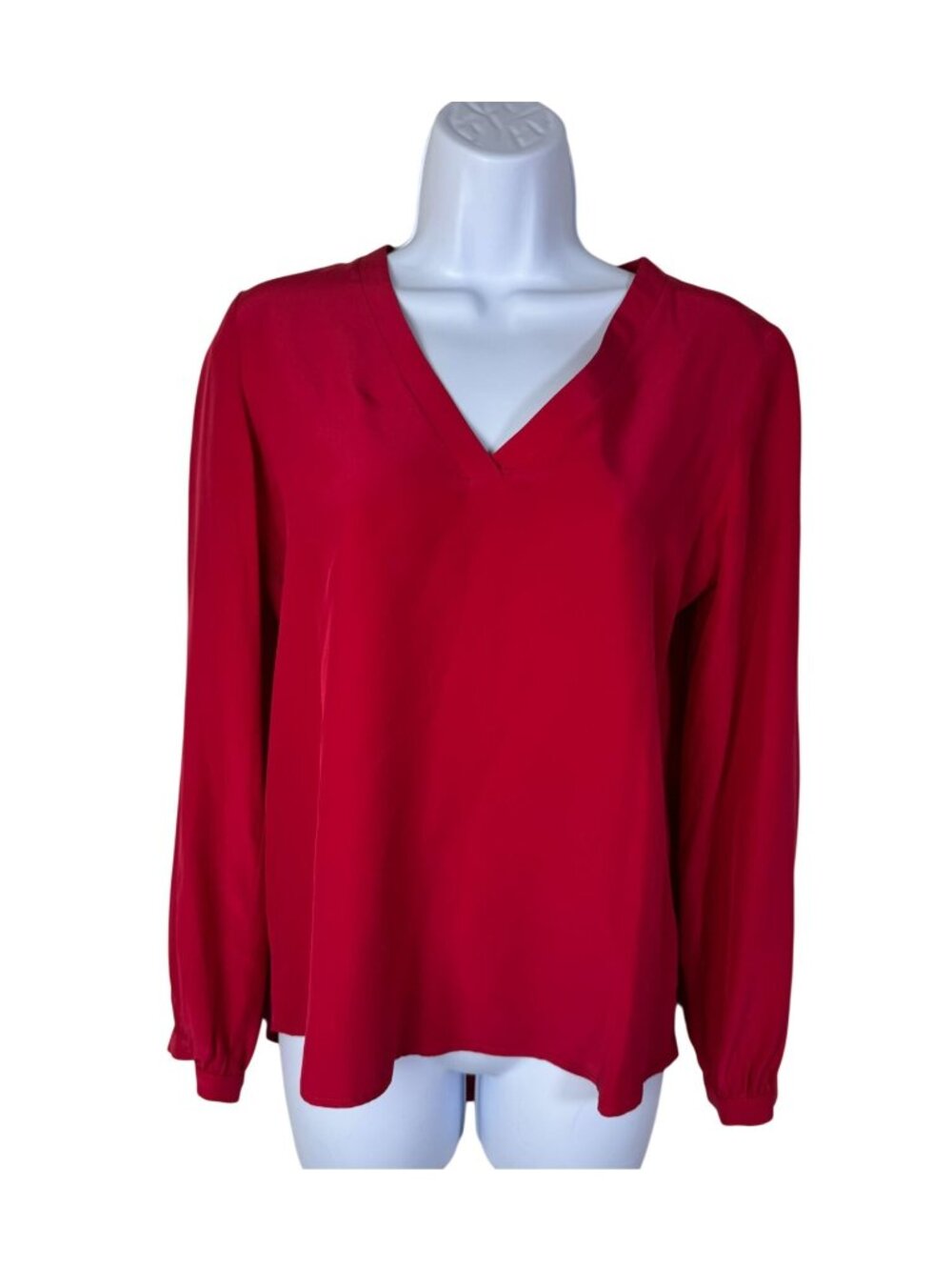Amanda Uprichard Red V-Neck Long Sleeve 100% Silk Blouse Open Back size Small